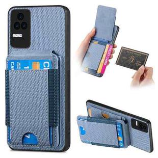 For Xiaomi Redmi K50 / K50 Pro Carbon Fiber Vertical Flip Wallet Stand Phone Case(Blue)