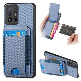 For Xiaomi Mi 11T / 11T Pro Carbon Fiber Vertical Flip Wallet Stand Phone Case(Blue)