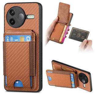 For Redmi K80 / Poco F7 Pro Carbon Fiber Vertical Flip Wallet Stand Phone Case(Brown)