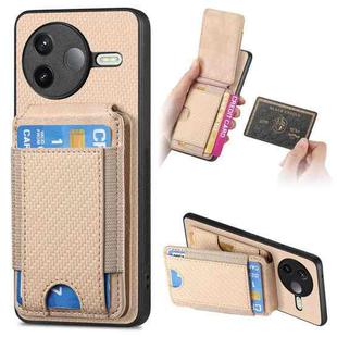 For Redmi K80 / Poco F7 Pro Carbon Fiber Vertical Flip Wallet Stand Phone Case(Khaki)