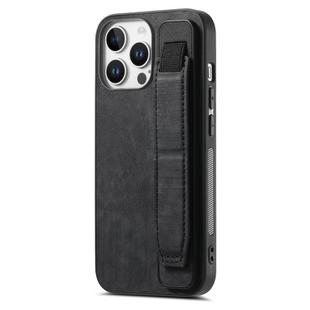 For iPhone 16 Pro Max Retro Wristband Holder Leather Back Phone Case(Black)