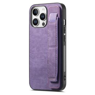 For iPhone 16 Pro Retro Wristband Holder Leather Back Phone Case(Purple)