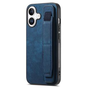 For iPhone 16 Plus Retro Wristband Holder Leather Back Phone Case(Blue)