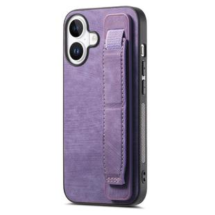 For iPhone 16 Plus Retro Wristband Holder Leather Back Phone Case(Purple)