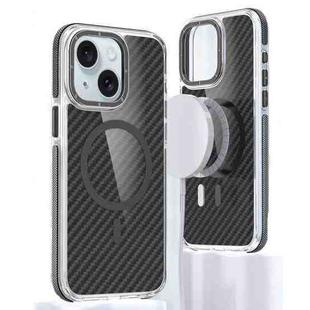 For iPhone 15 Plus Magsafe Dual-Color Carbon Fiber Phone Case(Black)