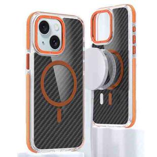 For iPhone 15 Plus Magsafe Dual-Color Carbon Fiber Phone Case(Orange)