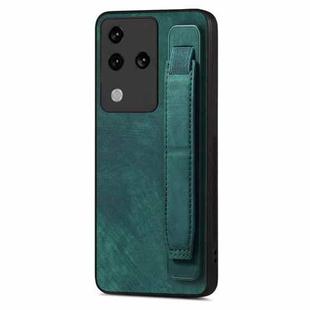 For vivo S18 Pro Retro Wristband Holder Leather Back Phone Case(Green)