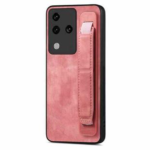 For vivo S18 Pro Retro Wristband Holder Leather Back Phone Case(Pink)