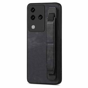 For vivo S18 Pro Retro Wristband Holder Leather Back Phone Case(Black)