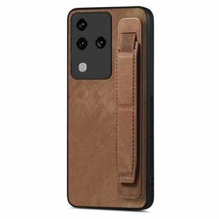 For vivo S18 Pro Retro Wristband Holder Leather Back Phone Case(Brown)