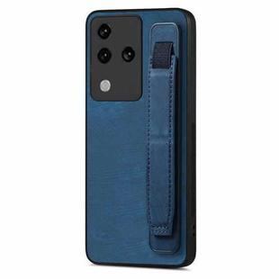 For vivo S18 Pro Retro Wristband Holder Leather Back Phone Case(Blue)