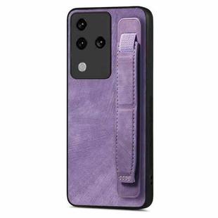 For vivo S18 Pro Retro Wristband Holder Leather Back Phone Case(Purple)