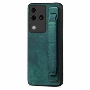 For vivo S18 Retro Wristband Holder Leather Back Phone Case(Green)