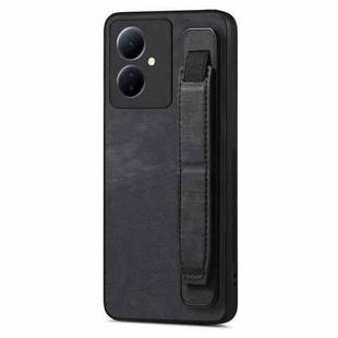 For vivo Y78+ Retro Wristband Holder Leather Back Phone Case(Black)