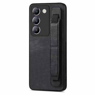 For vivo Y100 Retro Wristband Holder Leather Back Phone Case(Black)