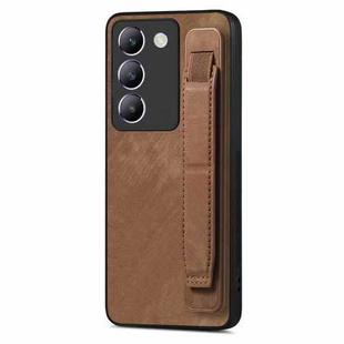For vivo Y100 Retro Wristband Holder Leather Back Phone Case(Brown)