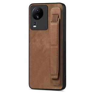 For vivo iQOO Neo 7 SE Retro Wristband Holder Leather Back Phone Case(Brown)