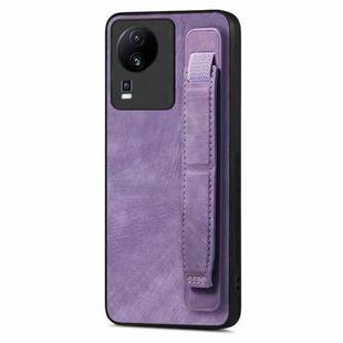 For vivo iQOO Neo 7 SE Retro Wristband Holder Leather Back Phone Case(Purple)