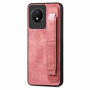 For vivo Y02 Retro Wristband Holder Leather Back Phone Case(Pink)