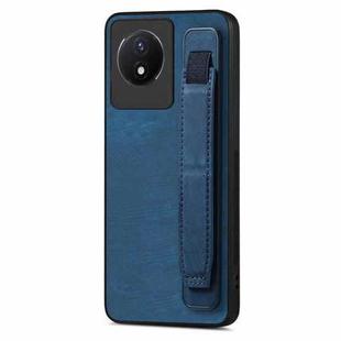 For vivo Y02 Retro Wristband Holder Leather Back Phone Case(Blue)
