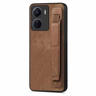 For vivo Y16 Retro Wristband Holder Leather Back Phone Case(Brown)