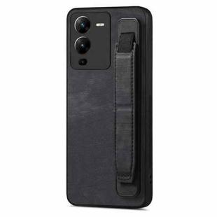 For vivo V25 Pro Retro Wristband Holder Leather Back Phone Case(Black)