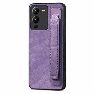 For vivo V25 Pro Retro Wristband Holder Leather Back Phone Case(Purple)