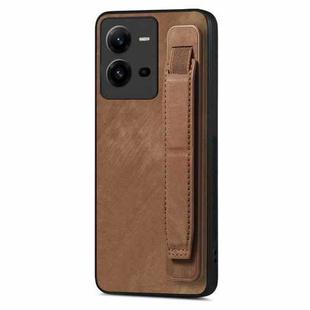 For vivo V25 Retro Wristband Holder Leather Back Phone Case(Brown)