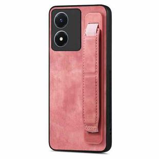 For vivo Y02S Retro Wristband Holder Leather Back Phone Case(Pink)