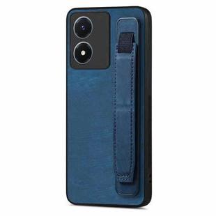 For vivo Y02S Retro Wristband Holder Leather Back Phone Case(Blue)