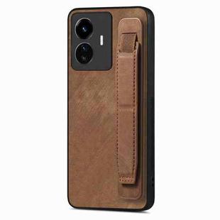 For vivo Y77 5G Retro Wristband Holder Leather Back Phone Case(Brown)