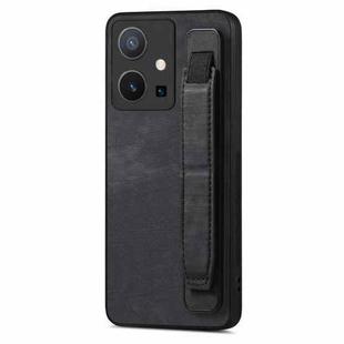 For vivo Y75 5G Retro Wristband Holder Leather Back Phone Case(Black)