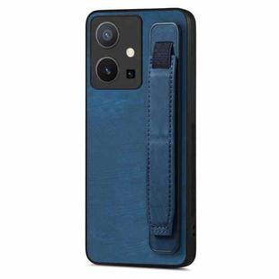 For vivo Y75 5G Retro Wristband Holder Leather Back Phone Case(Blue)