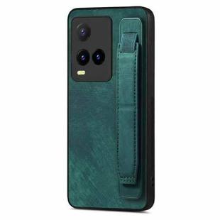 For vivo Y21s Retro Wristband Holder Leather Back Phone Case(Green)