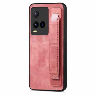 For vivo Y21s Retro Wristband Holder Leather Back Phone Case(Pink)