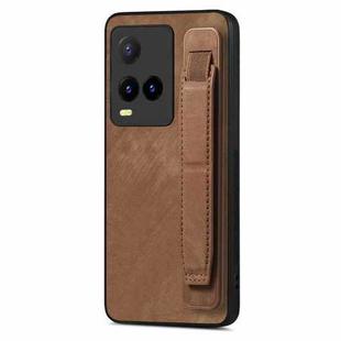 For vivo Y21s Retro Wristband Holder Leather Back Phone Case(Brown)