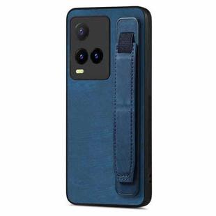 For vivo Y21s Retro Wristband Holder Leather Back Phone Case(Blue)