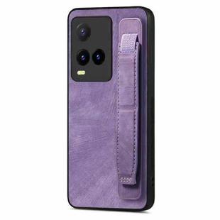 For vivo Y21s Retro Wristband Holder Leather Back Phone Case(Purple)