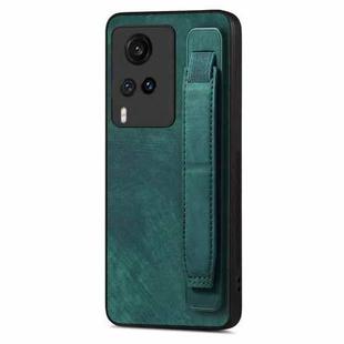 For vivo X60 Retro Wristband Holder Leather Back Phone Case(Green)