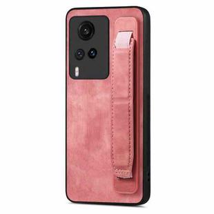 For vivo X60 Retro Wristband Holder Leather Back Phone Case(Pink)