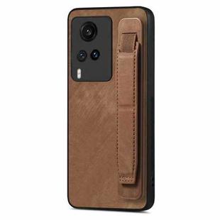 For vivo X60 Retro Wristband Holder Leather Back Phone Case(Brown)