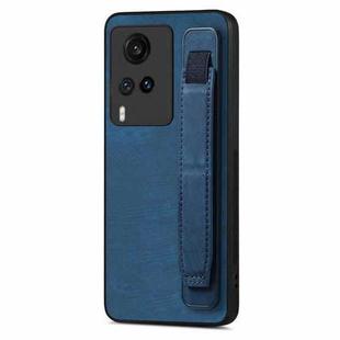 For vivo X60 Retro Wristband Holder Leather Back Phone Case(Blue)