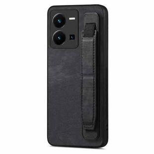 For vivo Y35 4G Retro Wristband Holder Leather Back Phone Case(Black)