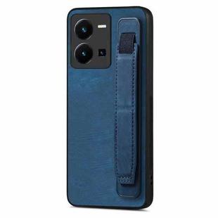 For vivo Y35 4G Retro Wristband Holder Leather Back Phone Case(Blue)