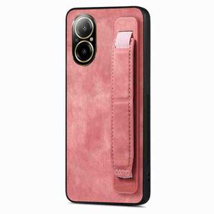 For Realme C67 4G Retro Wristband Holder Leather Back Phone Case(Pink)