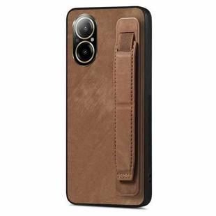 For Realme C67 4G Retro Wristband Holder Leather Back Phone Case(Brown)