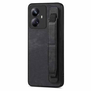 For Realme 10 Pro Retro Wristband Holder Leather Back Phone Case(Black)