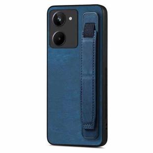 For Realme 10 4G Retro Wristband Holder Leather Back Phone Case(Blue)