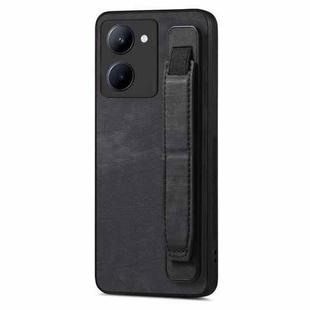 For Realme C33 Retro Wristband Holder Leather Back Phone Case(Black)