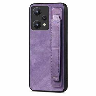 For Realme 9 Pro+ Retro Wristband Holder Leather Back Phone Case(Purple)
